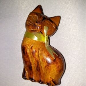Vintage Hand Carved Mid Century Modern MCM Wooden Cat Figure Figurine